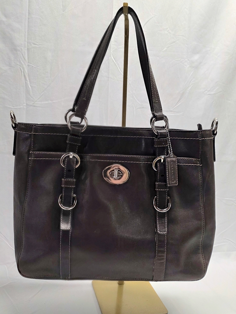 2009 Coach Brown Leather Chelsea Turnlock Tote w Silver Hardware
